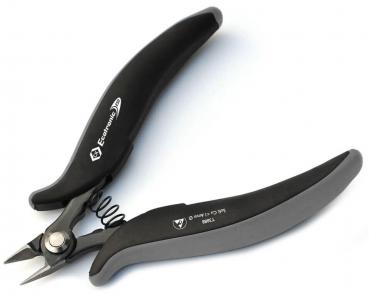 The image shows a plant cutter with black, ergonomic handles. The blades are sharp and face outward, connected by a metal spring in the middle.