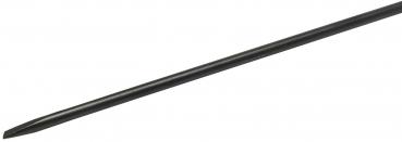 The image shows a long, slender, black metal rod. It is tapered at one end and has a uniform, straight shape. The rod appears sturdy and stable.