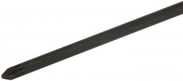 The image shows a long, black screwdriver with a cross-shaped tip. The shaft is straight and narrow, the tip is precisely shaped for Phillips screws.