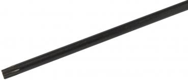 The image shows a long, narrow black rod that tapers slightly at one end. The surface is smooth and even, without any noticeable features.