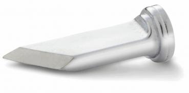 Das Bild zeigt einen metallischen Kegel mit einer schmalen, spitzen Kante und einem breiteren, flachen Ende. Die Oberfläche ist glänzend und reflektiert Licht.