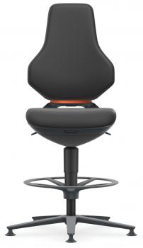 The chair has a high, ergonomically shaped backrest and a round seat. It stands on a swivel foot with a stable base, consisting of several legs.