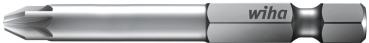 The image shows a metal screwdriver bit. It has a pointed, cross-shaped tip and is engraved with the inscription "wiha". The surface is smooth, silver-colored steel.