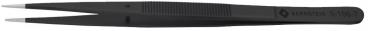 The image shows a black tweezer with a slim, pointed shape. The surface is matte, with a non-slip texture on the handle. Ideal for precise tasks or delicate extractions.