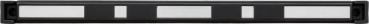 The image depicts a long, narrow plain. It has a black border with three short, white, rectangular sections in the middle. The surface appears smooth and clear.