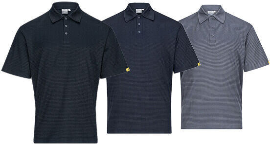 Das Bild zeigt ein kurzärmliges Polohemd in navyblau mit feinen, horizontalen Streifen. Es hat einen klassischen Kragen, drei Knöpfe und ist aus einem angenehmen, weichen Stoff gefertigt.