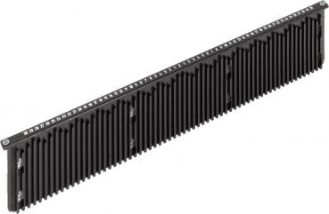 Ein langer, schmaler Gegenstand in Schwarz, mit vielen parallel verlaufenden Rillen. Auf einer Seite sind Zahlen eingeprägt. Er sieht aus wie ein Teil für eine technische Anwendung.