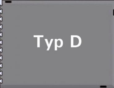 Das Bild zeigt eine graue Fläche mit der weißen Aufschrift "Typ D" in der Mitte. Es hat Ecken, die leicht abgerundet sind, und einen einfachen, klaren Hintergrund.