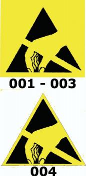 The image shows a yellow square with a black downward-pointing triangle. Inside it, there is a black arm depicted with a tool, representing a line.