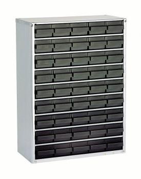 The image shows a storage cabinet with 20 small drawers. The cabinet has a light, patterned surface and the drawers are darker, likely black or dark gray.
