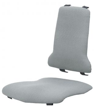 The image shows a gray seat cushioning, consisting of a flat seat surface and a higher backrest, which together form an ergonomic seating arrangement.
