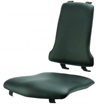 The image shows a black chair cushion seat with a separate backrest cushion. Both parts have a curved shape and smooth surfaces.