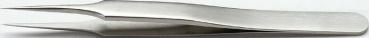 The image shows a silver fork with two sharp tines. It has a curved shape that tapers in the middle and is made of shiny material.