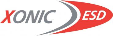 The image shows a logo with the word "XONIC" in gray lettering and "ESD" in red lettering. There are curved lines that convey a dynamic impression.