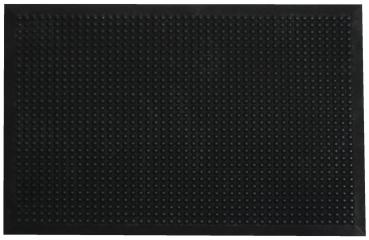 The image shows a large, black mat with many small bumps in a uniform pattern. Next to it is a small round mat and a triangular element, also in black.