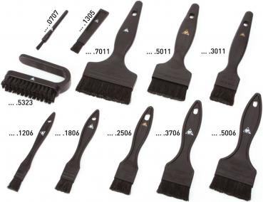 Das Bild zeigt einen schwarzen Pinsel mit einem langen, dünnen Griff. Die Pinselhaare sind weich und abgerundet, ideal für feine Arbeiten oder das Auftragen von Farbe.