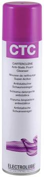 The image shows a spray can with a purple lid and white body. On the front, 