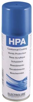 Das Bild zeigt eine Spraydose mit blauer Kappe und weißem Etikett. Darauf steht ?HPA? und Informationen über ein Schutzmittel. Das Design ist schlicht und funktional.