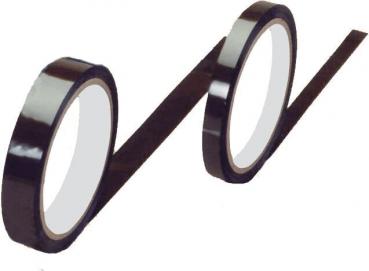 The image shows two rolls of black tape. One roll is on the left side, the other on the right side, with a strip of tape stretching between them.
