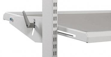 The image shows a gray tray attached to a vertical pipe. A lever on the side allows for adjusting or tilting the tray. The surface is smooth and flat.