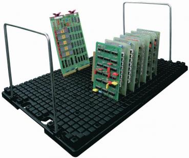 The image shows a black, diamond-shaped bracket with several vertically oriented circuit boards. These have various electronic components and are fixed to two metal brackets.