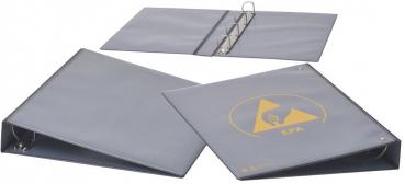 The image shows three gray folders. One is open with rings in the center, the others are closed. On one folder, there is a yellow logo with a mountain symbol.