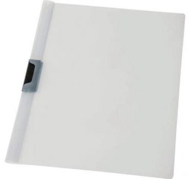 The image shows a transparent, simple folder sleeve. It has a solid closure on one side, which is attached in the middle. The sleeve is smooth and slightly flexible.