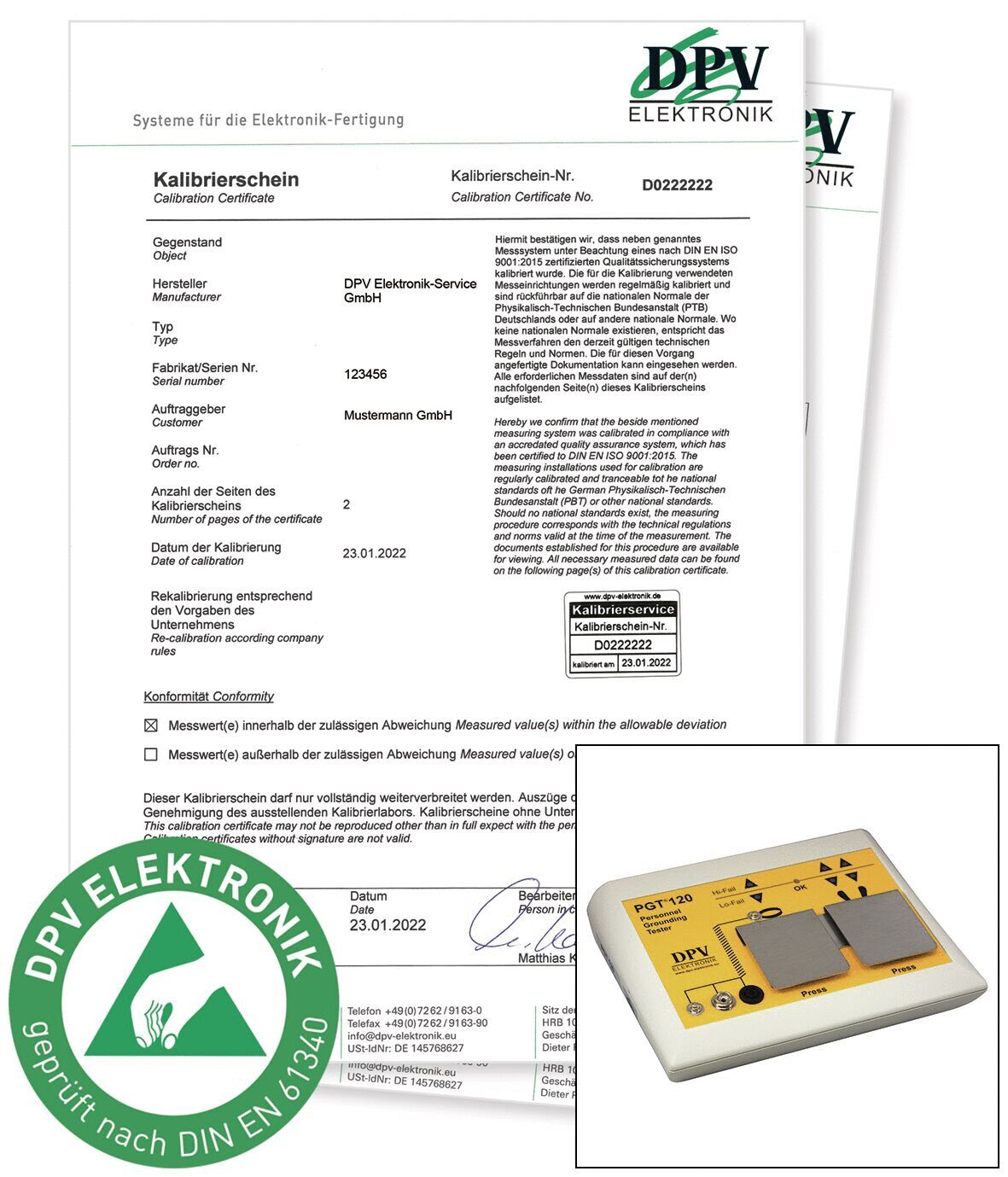 Calibration for personnel grounding tester PGT120 DPV Elektronik
