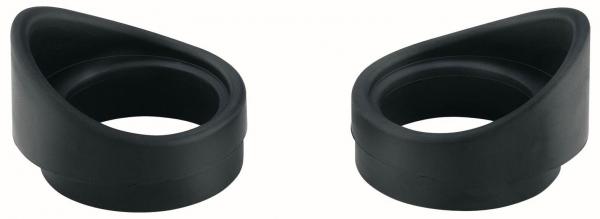 The image shows two black, rubberized objects in a teardrop shape. They have a hollow inner area and are stable due to their shape. They could serve as protective caps, for example.