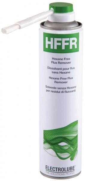 The image shows a spray can labeled "HFFR" in green lettering. The can has a white surface and a narrow spray nozzle for targeted application.