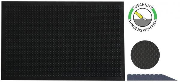 The image shows a black matte surface with small, raised dots. Next to the mat, there is a symbol indicating custom cuts.