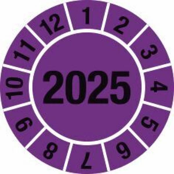 The image shows a purple circle with the number "2025" in the center, surrounded by numbered markings from 1 to 12. The background is uniformly purple.