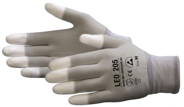 The image shows a pair of gray work gloves with white fingertips. The gloves are displayed against a white background and appear flexible and well-fitting.