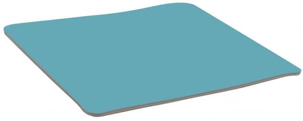 The image shows a rectangular, flat mat in a soft turquoise hue. It has rounded corners and a soft, smooth surface.