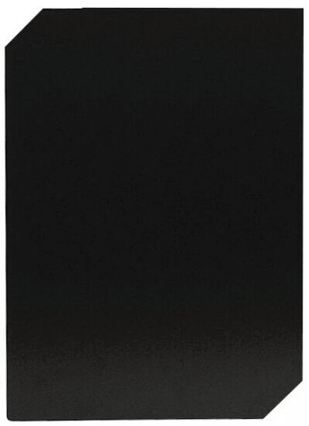 Das Bild zeigt eine schwarze Fläche mit einem leicht abgerundeten oberen linken Eck. Die Oberfläche wirkt glatt und gleichmäßig, ohne erkennbare Details oder Muster.