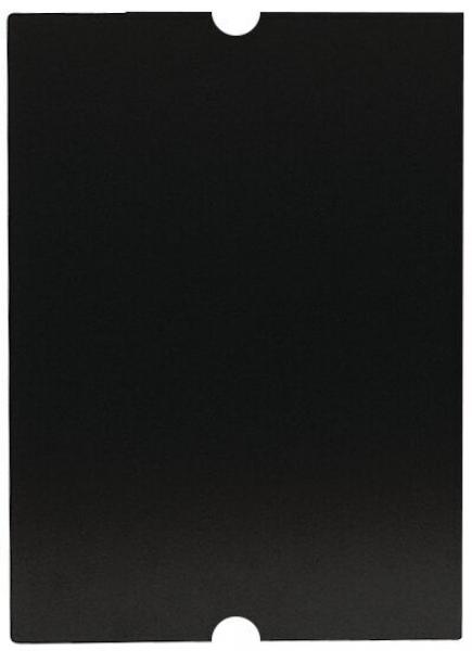 Das Bild zeigt eine schwarze, rechteckige Fläche mit abgerundeten Ecken. Oben in der Mitte befindet sich ein kreisförmiger Ausschnitt. Der Hintergrund ist einheitlich dunkel.