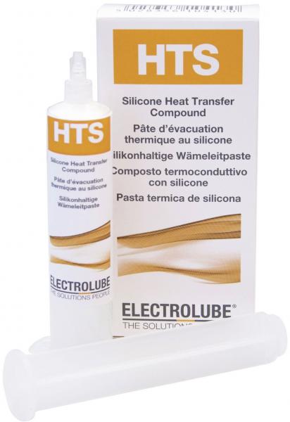 The image shows a tube of silicone-based thermal paste named HTS, packaged in a white box. The tube has a green tip and is placed on a white background.