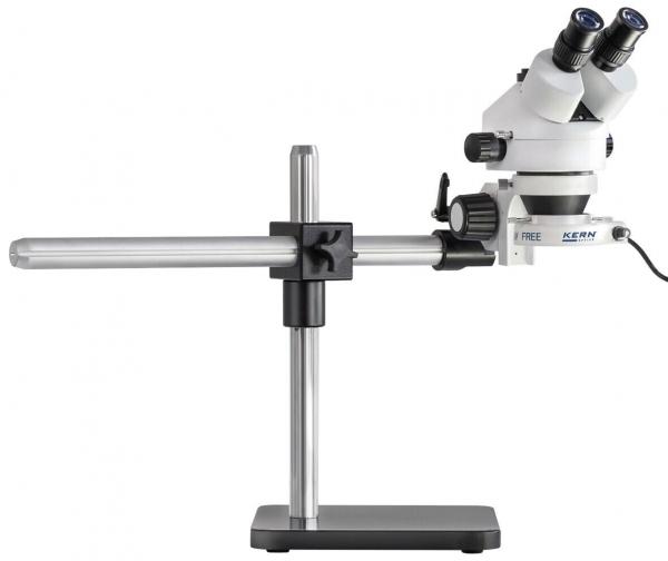 The image shows a microscope on a stable base. It has two eyepieces for simultaneous viewing and several adjustable parts for focusing.