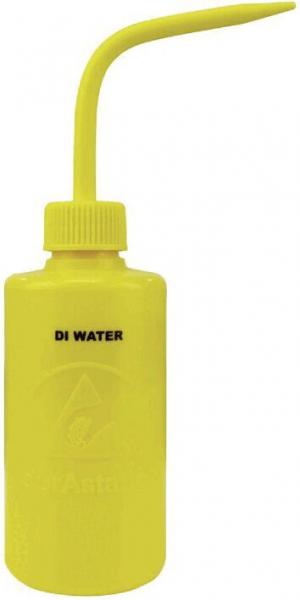 The image shows a yellow bottle with a long, narrow spout. The bottle reads "DI WATER" in black lettering. The cap is also yellow and has a sturdy grip.