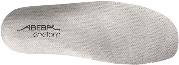 The image shows a gray shoe sole with a fine texture. On the sole, the word "ABEBA" is written next to the word "cinalom". The sole is rather flat and has a simple shape.