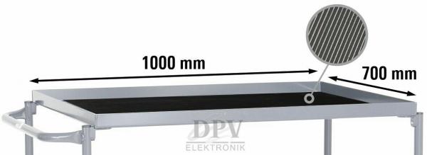 The image shows a rectangular table with dimensions of 1000 mm in length and 700 mm in height. On the tabletop, there is a round mirror with a grooved pattern.