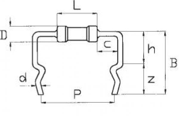 Das Bild zeigt eine technische Zeichnung eines Bauteils mit verschiedenen Maßen. Es hat eine U-förmige Struktur mit zwei seitlichen Ausbuchtungen, die nach unten biegen, und Markierungen für Maße wie B, D, L und h.