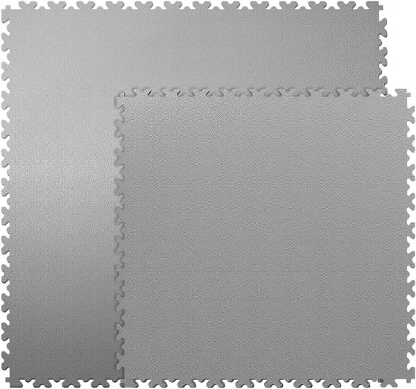 The picture shows two square gray mats. One mat has a smooth surface, the other is textured and has jagged edges. Both mats are stacked on top of each other.