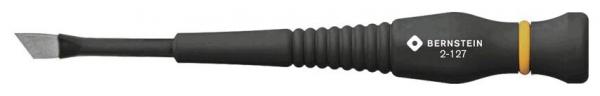The image shows a tool scraper with a flat, sharp end. The handle is black with a non-slip texture and a yellow decorative line. It has an ergonomic shape for better grip.