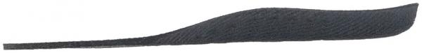 The image shows a long, narrow, black object that is slightly raised at one end. It has a smooth surface and appears much like a narrow strip.