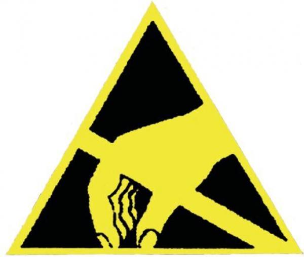 The image shows a yellow triangle with a black inner field. Inside, there is a hand depicted that is crossed out by a diagonal line, indicating that touching is prohibited.