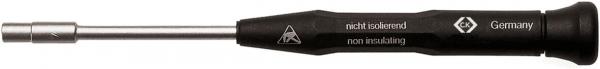 The image shows a screwdriver with a black handle and a metallic blade. On the handle is written "non-insulating" and "Germany". The handle has an ergonomic shape.