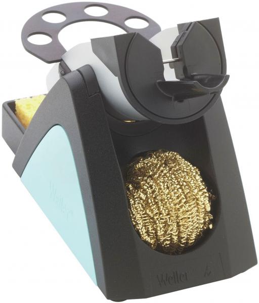 Das Bild zeigt einen praktischen Reinigungsgerät mit einem aufrechtem Gehäuse, einer runden Öffnung oben und einer goldfarbenen metallischen Scheibe auf der Vorderseite.
