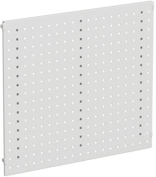 The image shows a rectangular, white plate with many small, uniform holes. The holes are arranged in a regular pattern, giving the plate a structured appearance.