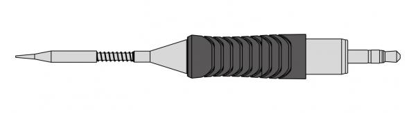 The image shows an elongated, pointed object with a rubberized, ridged surface in the middle and a narrow end that looks like a tip.